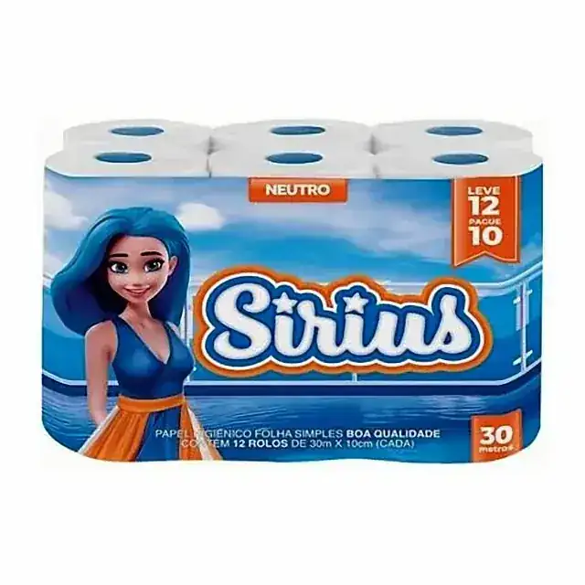 Papel higiênico Sirius 12 rolos · 30 m – Sirius