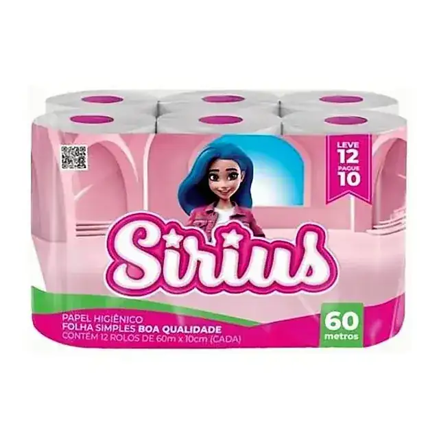 Papel higiênico Sirius 12 rolos · 60 m – Sirius