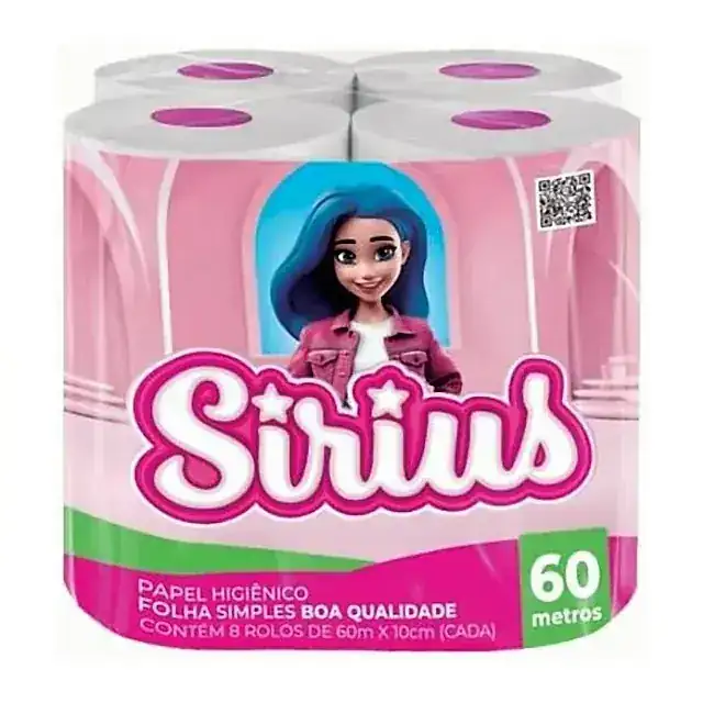 Papel higiênico Sirius 8 rolos · 60 m – Sirius